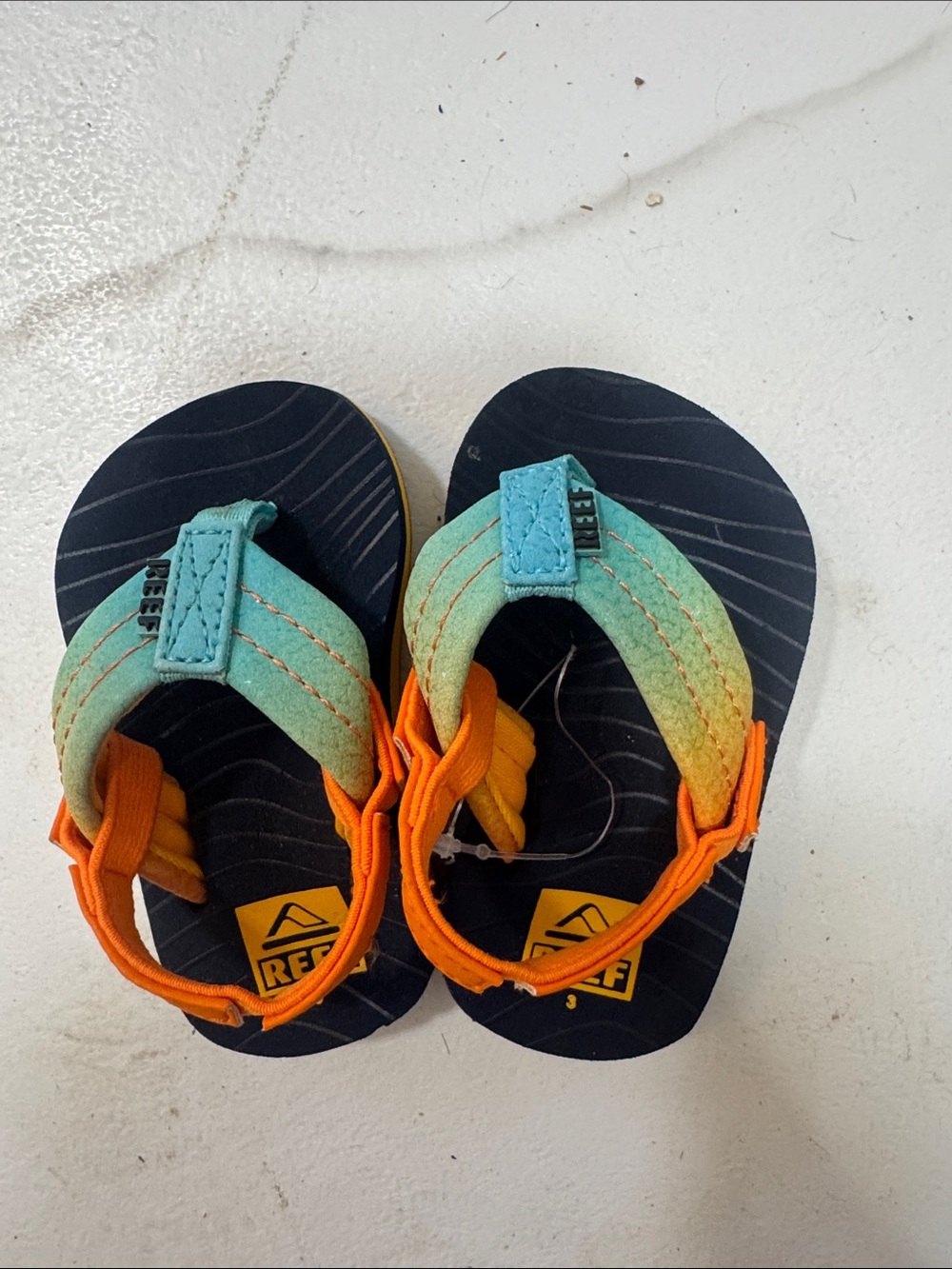 Reef Kids Ombre Aqua-to-Green Sandals with Bright Orange Straps